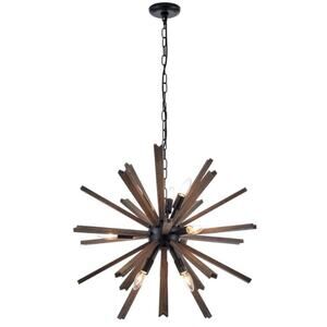 Vanzarla 9-Light Sputnik Pendant Light Wood Black Farmhouse Chandelier